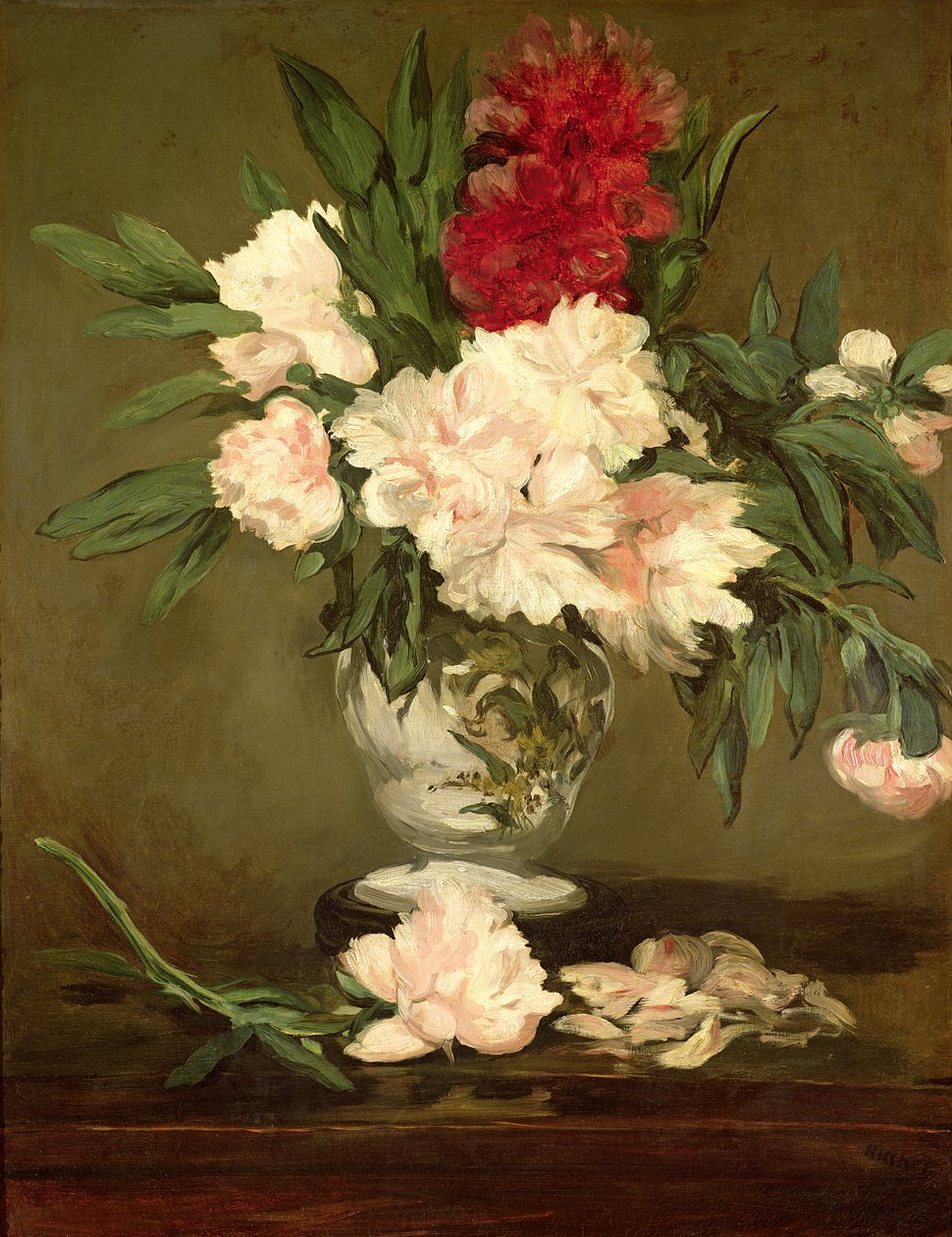Vaso di peonie su un piccolo piedistallo, 1864 da Édouard Manet