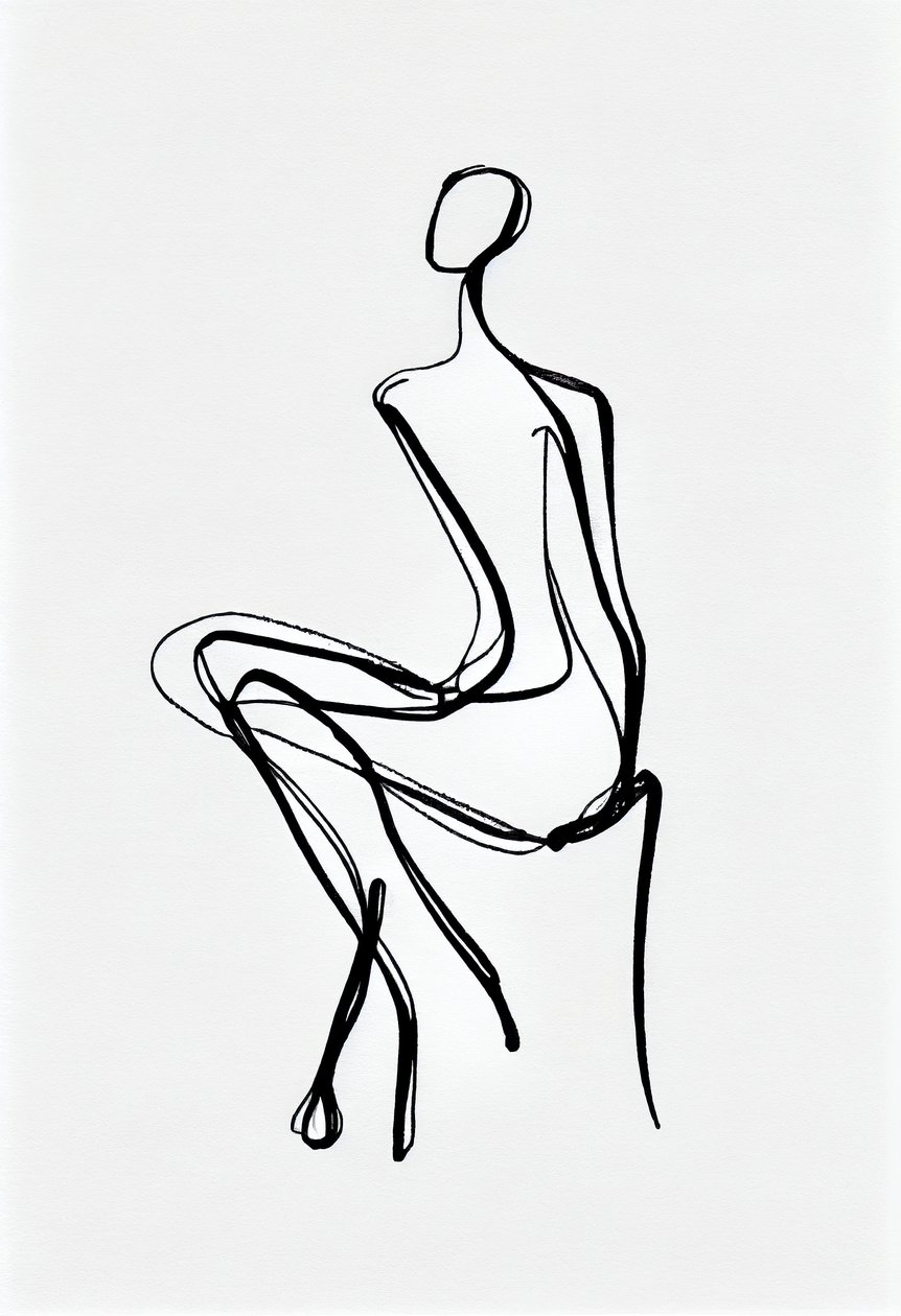 Donna seduta, silhouette a linea singola da F. Abderrahim