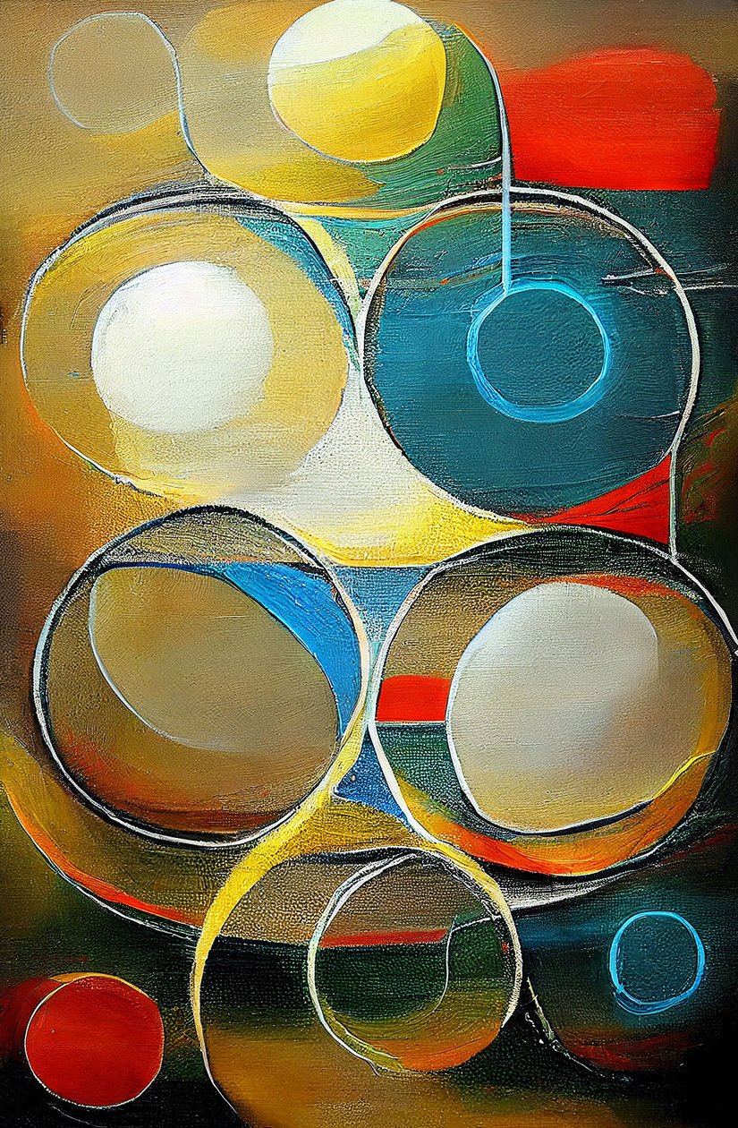 Forma circolare astratta multicolore su tela, stampe d