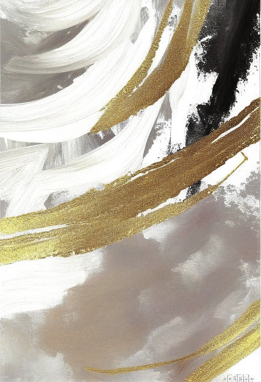 Pittura astratta, nero e grigio con effetto dorato da F. Abderrahim