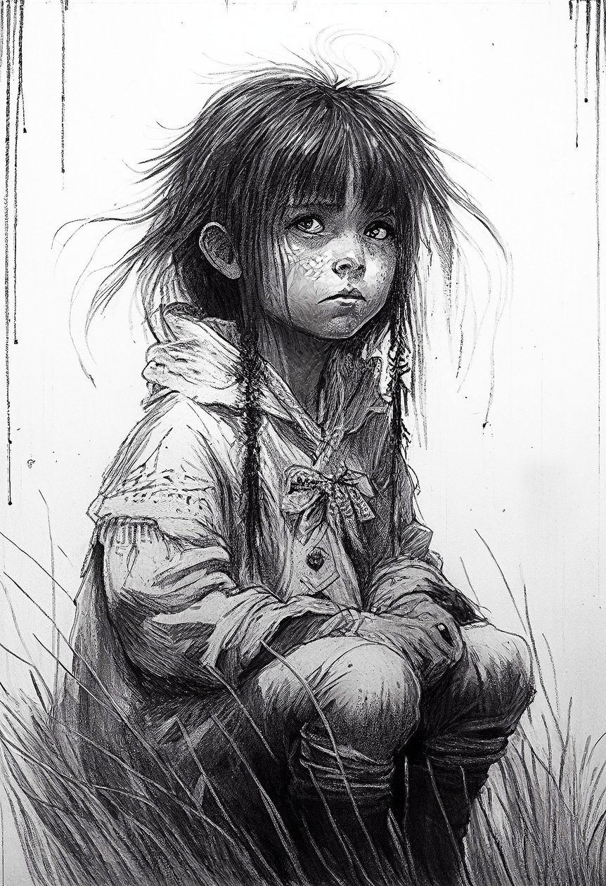Una bambina innocente, ritratto disegnato, stampe d