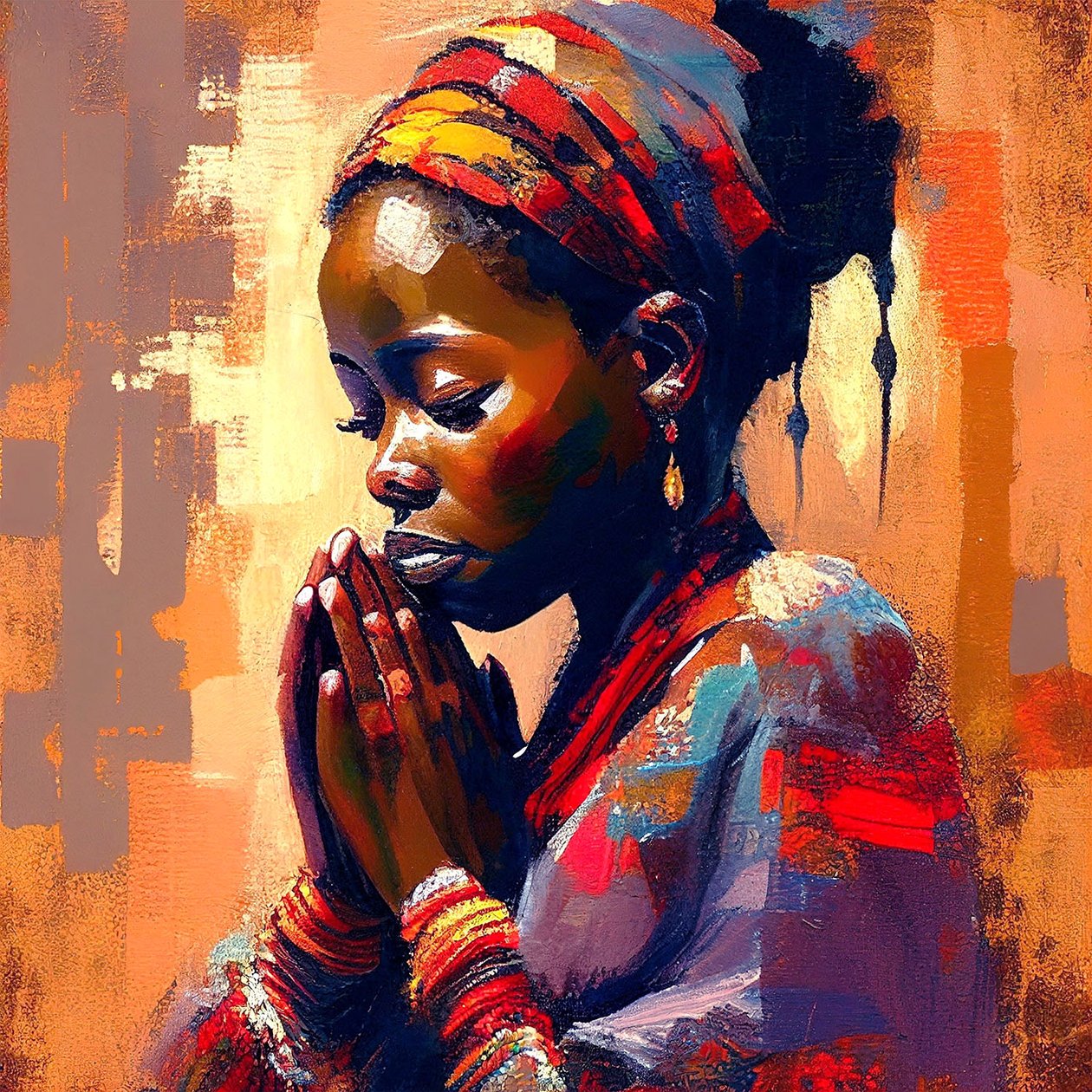 Dipinto su tela digitale: Ragazza africana in meditazione, stampe d