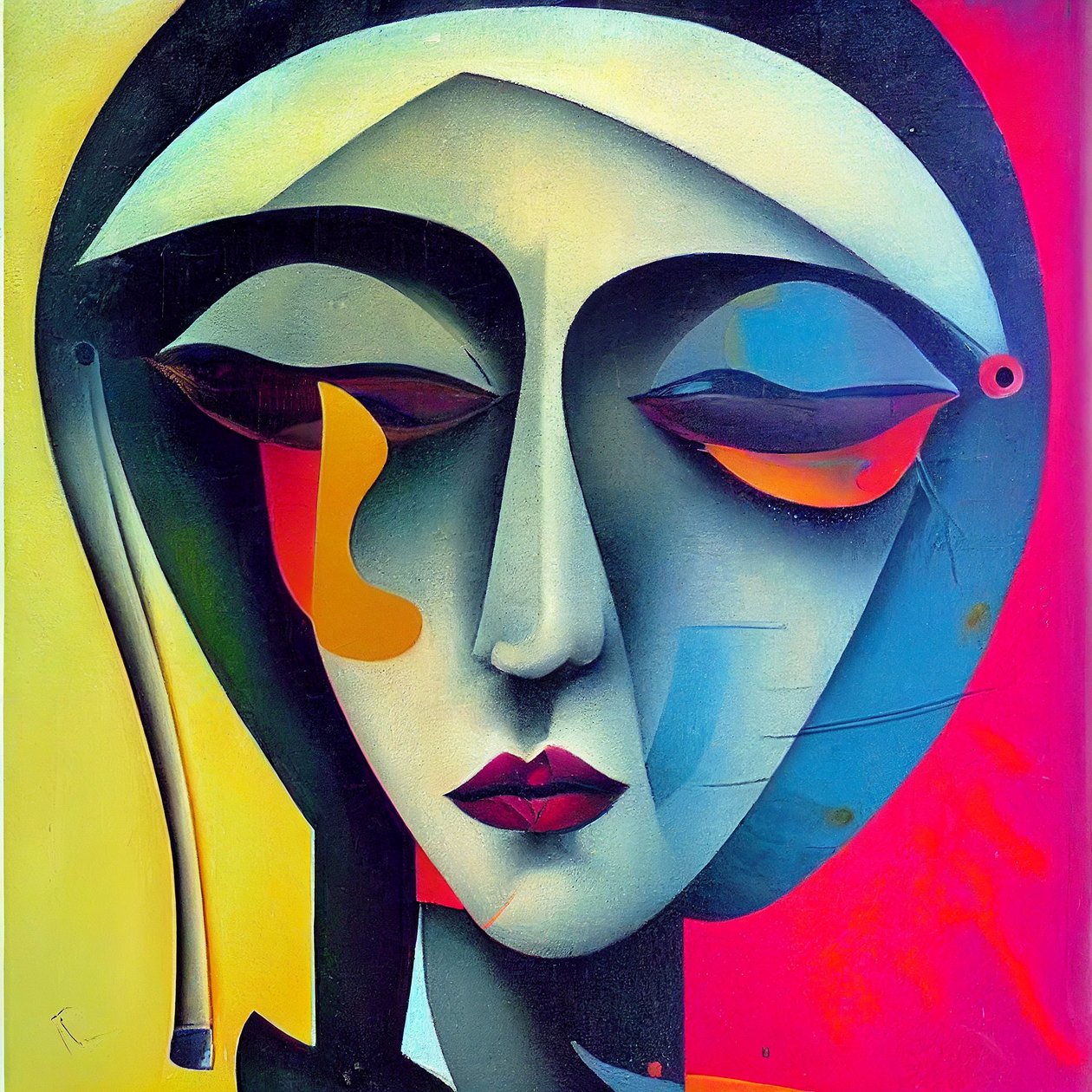 Volto triste di donna in pittura figurativa astratta da F. Abderrahim