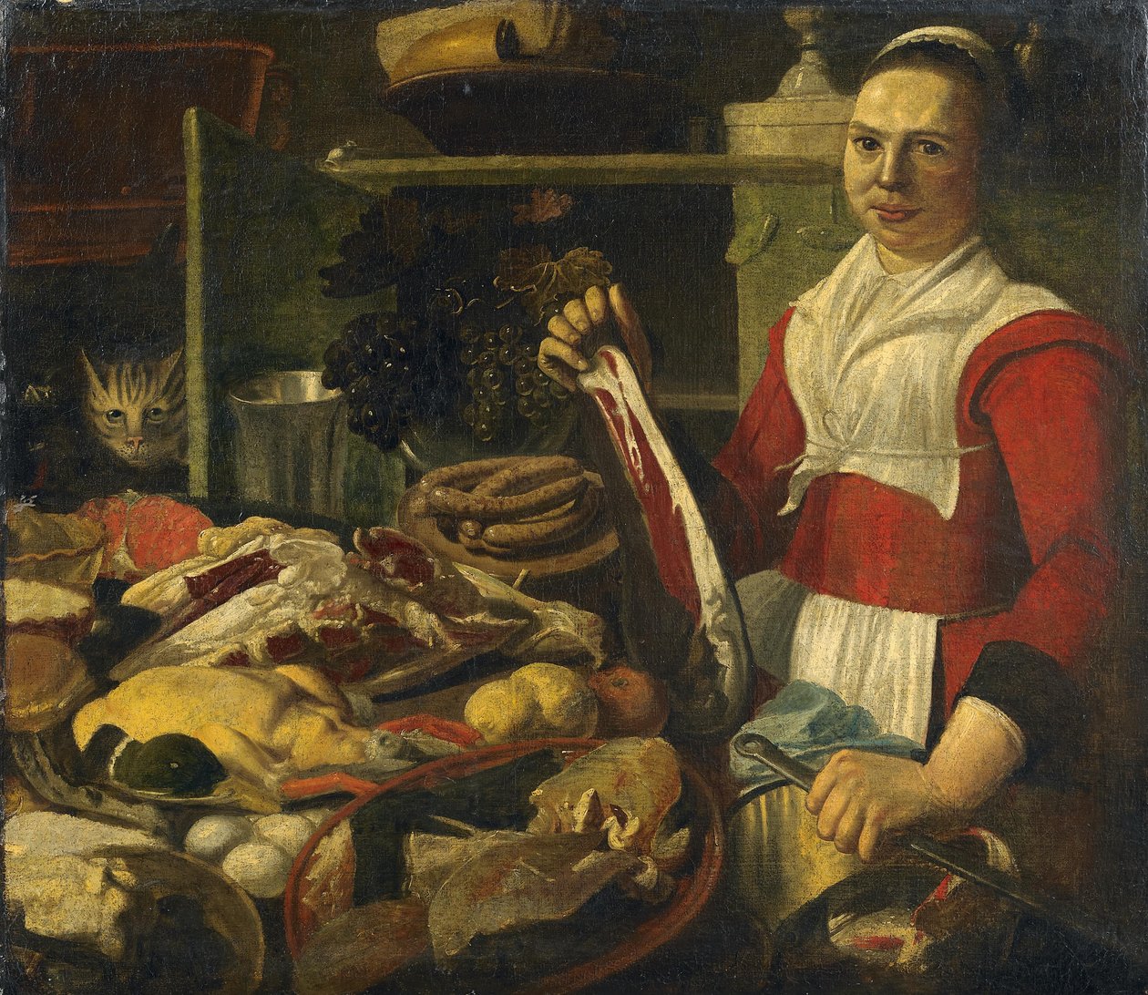 Grande natura morta da cucina da follower of Pieter Corneliusz. van Rijck