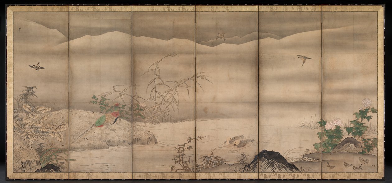 Uccelli e fiori in un paesaggio delle quattro stagioni da follower of Sesshū Tōyō