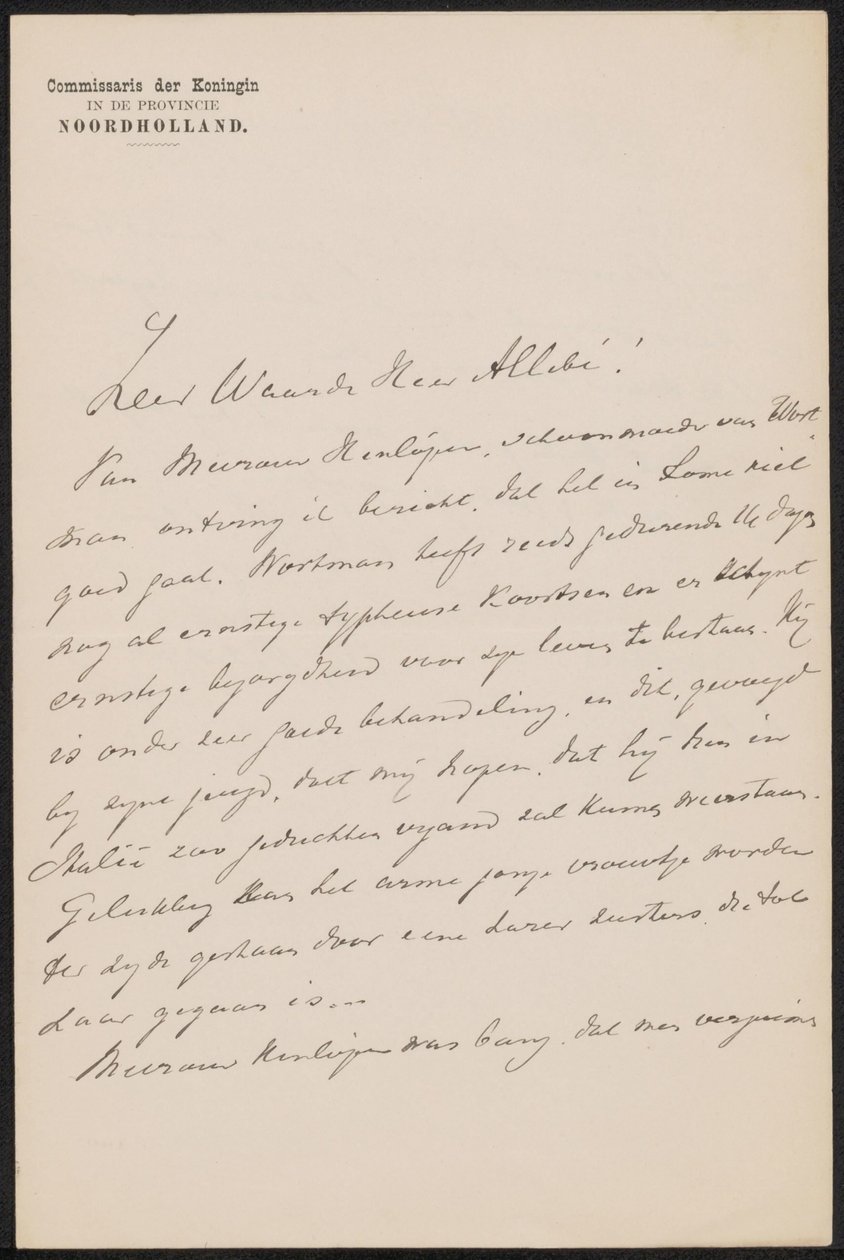 Lettera ad August Allebé da jonkheer Gijsbert van Tienhoven