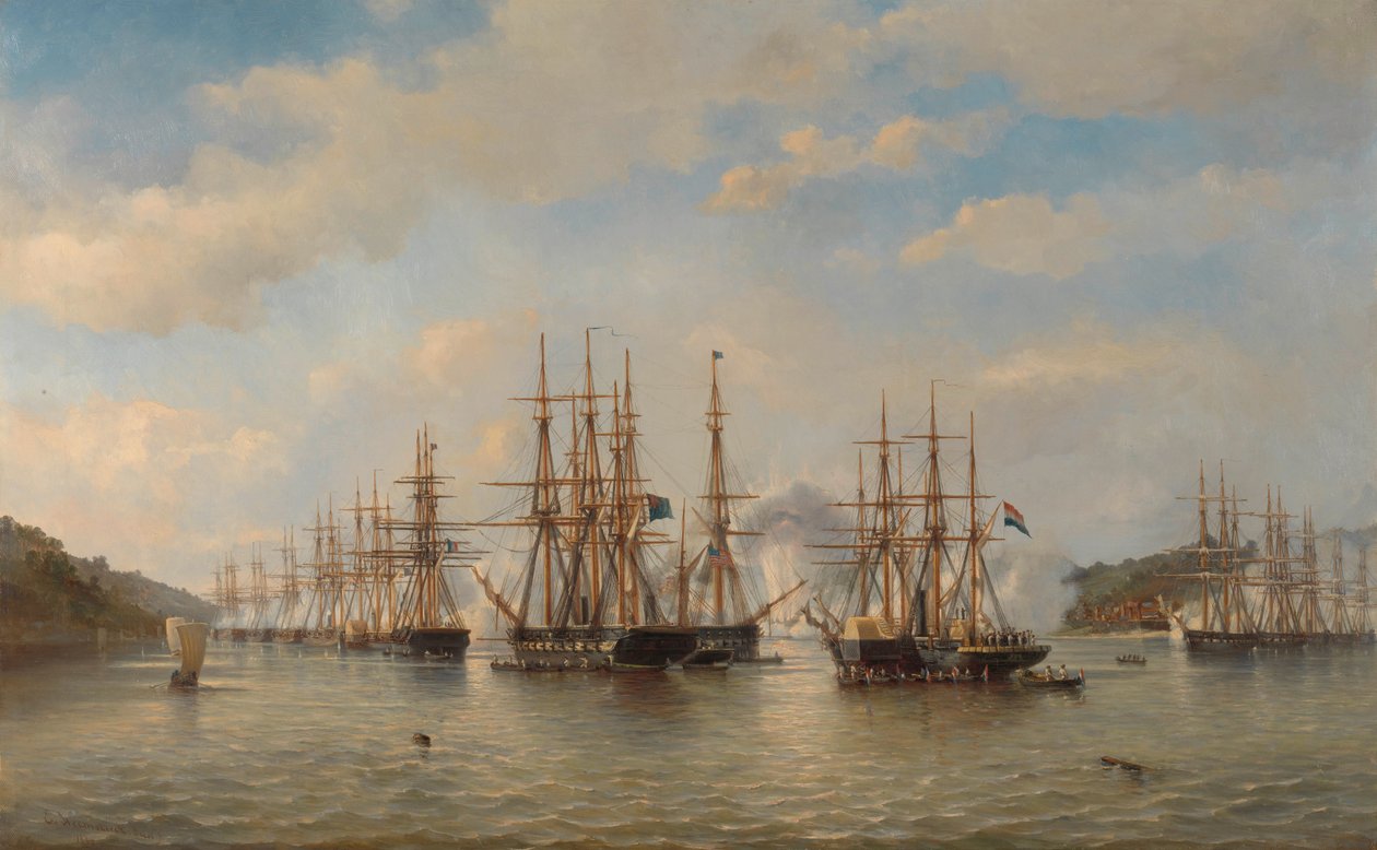 Squadre olandesi, inglesi, francesi e americane nelle acque giapponesi durante la spedizione guidata dal comandante francese Constant Jaurès, settembre 1864 da jonkheer Jacob Eduard van Heemskerck