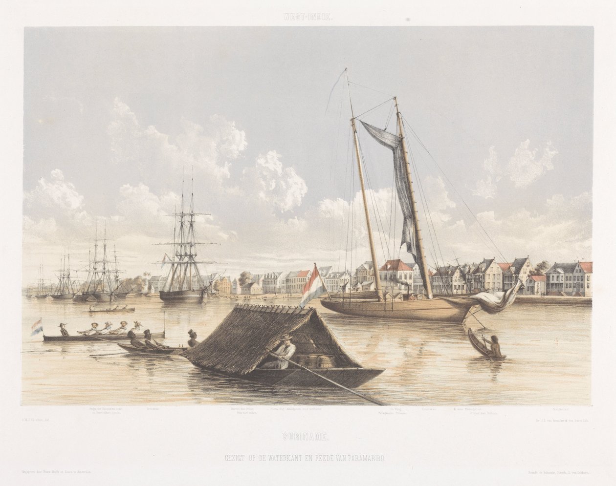 Veduta della riva e del porto di Paramaribo (Vedute delle Indie Occidentali Olandesi) da jonkheer Jacob Eduard van Heemskerck