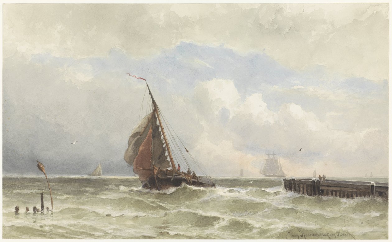 Porto di Vlissingen, con nave a vela in arrivo da jonkheer Jacob Eduard van Heemskerck