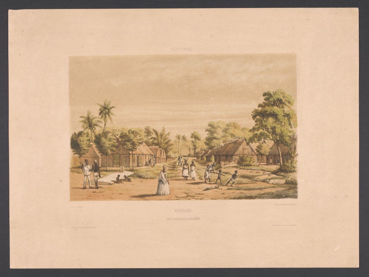 Abitazioni degli schiavi in una piantagione del Suriname da jonkheer Jacob Eduard van Heemskerck