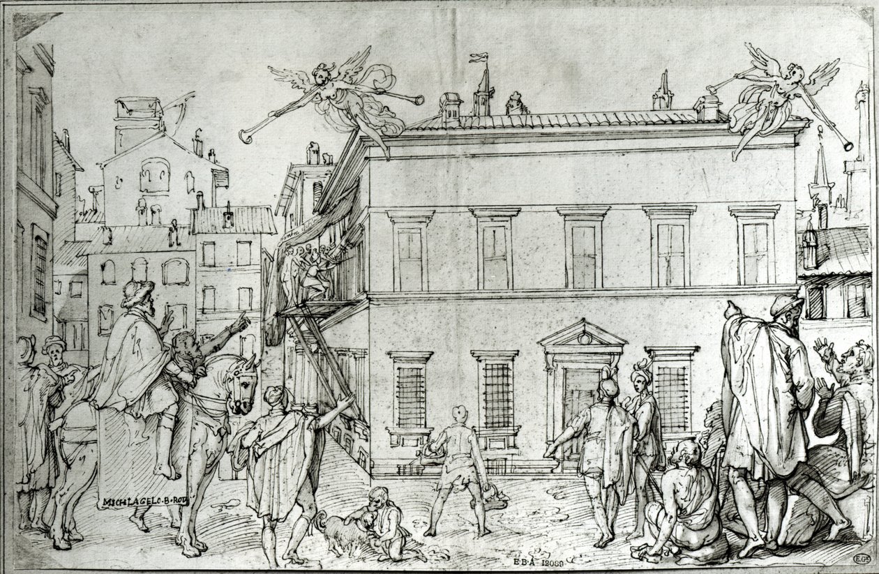 Michelangelo a cavallo, in visita a un artista da Federico Zuccari or Zuccaro