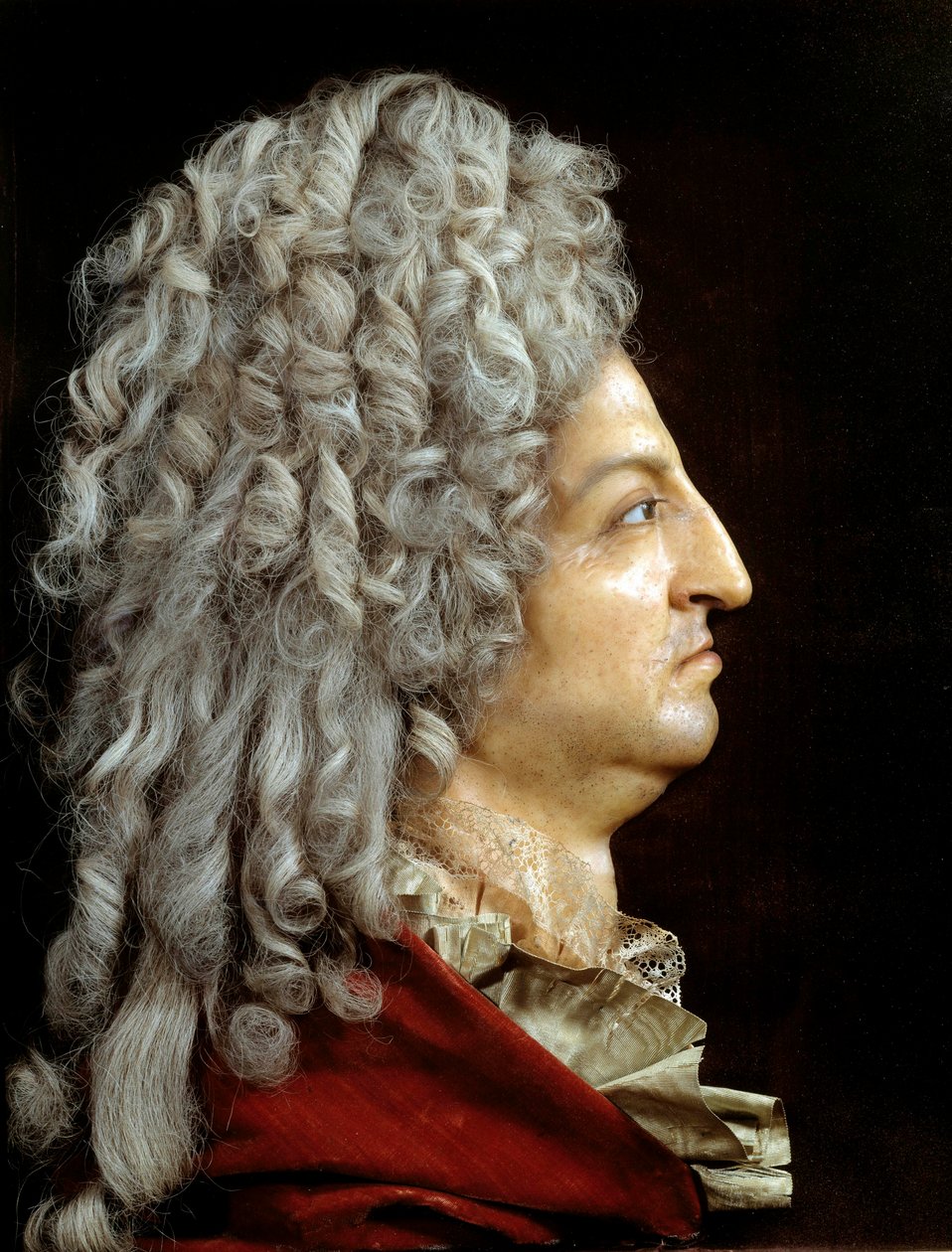 Ritratto di Re Luigi XIV (1638-1715). Cera e tessuto di Antoine Benoist dit du Cercle (1632-1717). Circa 1705. Versailles, museo del castello da or Benoit du Cercle Antoine Benoist