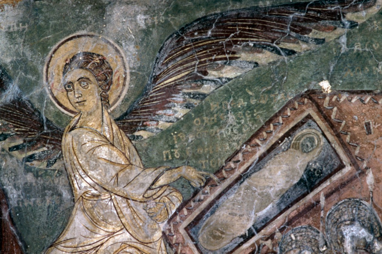Affreschi con angelo nella chiesa di Metamorphosis tou Sotiros, Kefali, Creta, Grecia da Theodore Charles Ange Coquelin