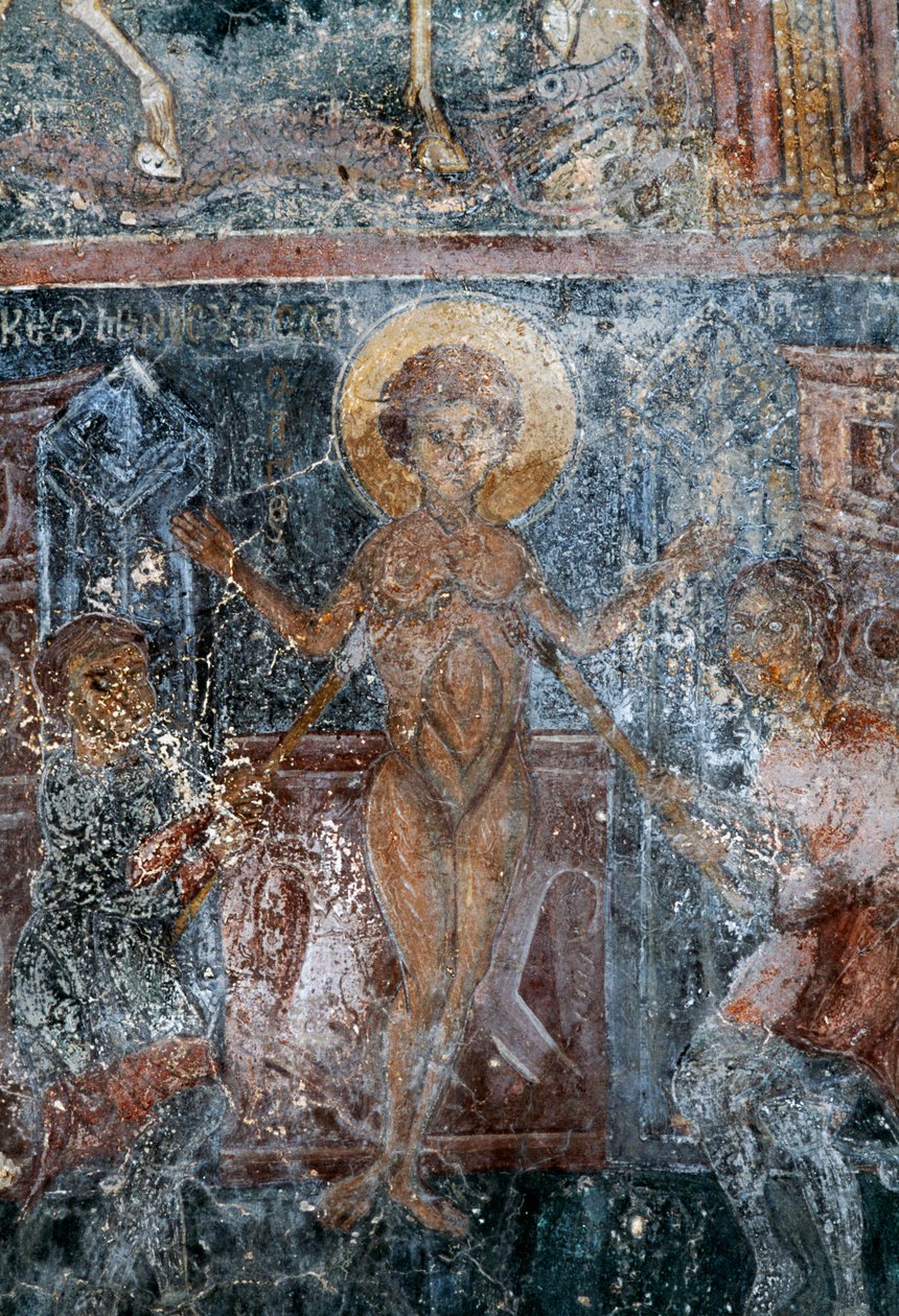 Martirio di Cristo, affresco nella chiesa bizantina di San Giorgio, Komitades, Creta, Grecia (foto) da Theodore Charles Ange Coquelin