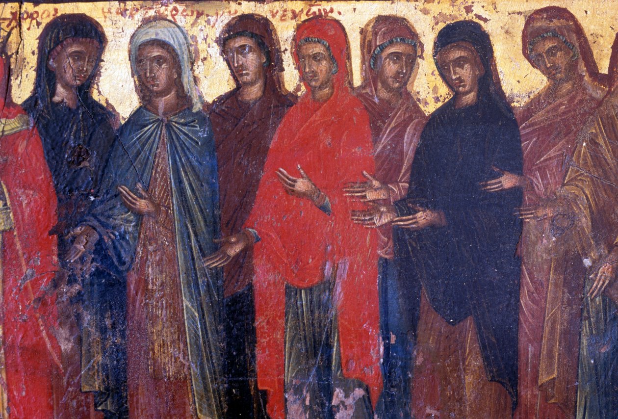 Donne pie, pannello di legno nella chiesa bizantina di Palea Roumata, Creta, Grecia da Theodore Charles Ange Coquelin