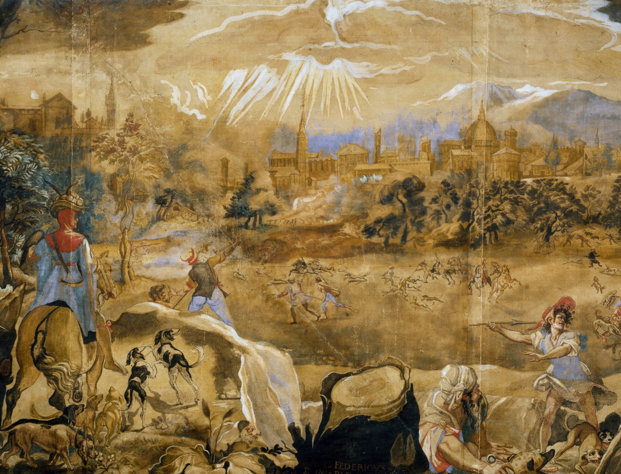 Caccia al cervo (con vista ideale di Firenze sullo sfondo), dettaglio, c.1565 da or Zuccaro Federico Zuccari