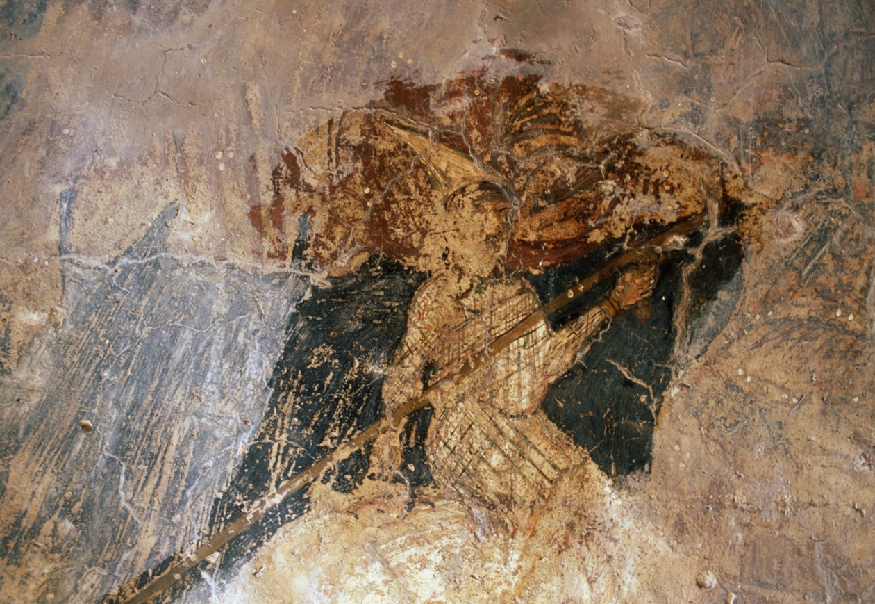 Uomo a cavallo, affresco nella Chiesa di Agios Georgios, Komitades, Creta, Grecia da Unbekannt Unbekannt