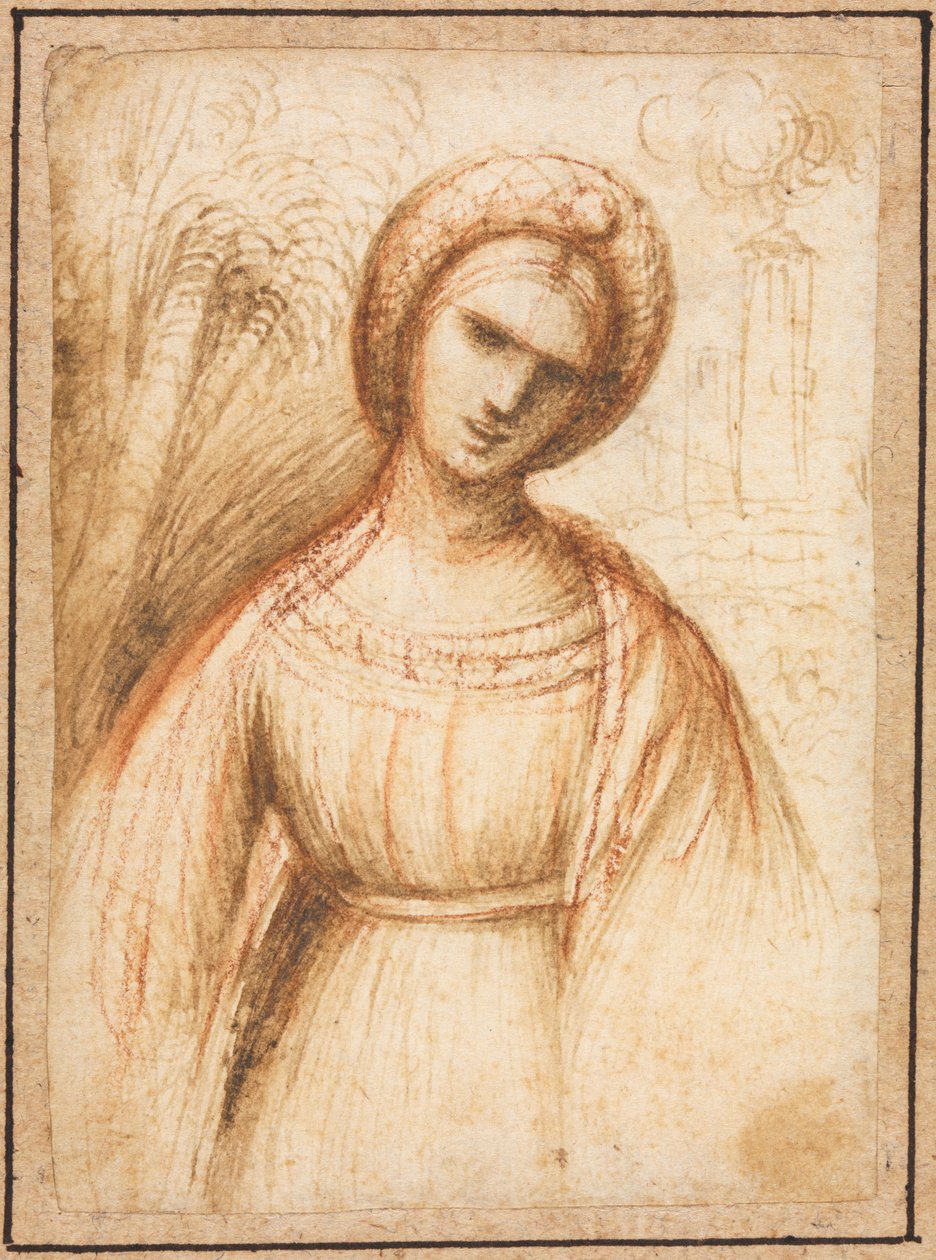 Signora in un Paesaggio (recto) da possibly by Dosso Dossi