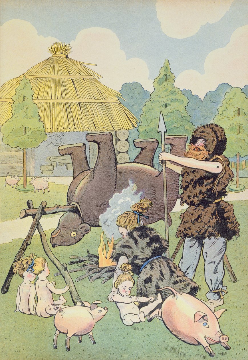 Una famiglia gallica che cucina un orso, illustrazione da 