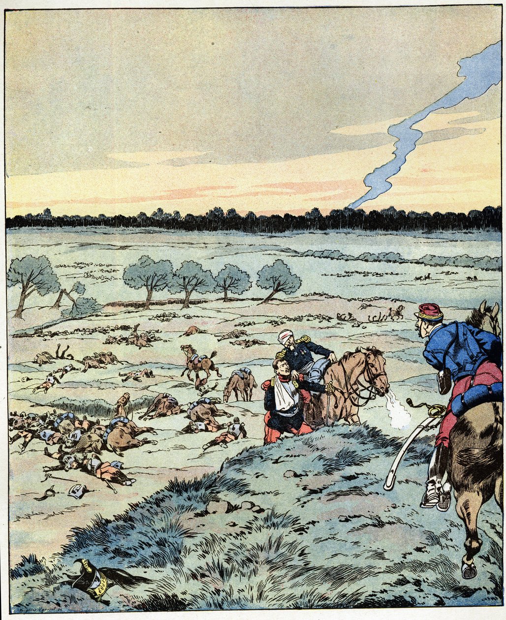Corazzate? Non ce ne sono più! Risposta di un generale a un ufficiale che chiedeva rinforzi alla battaglia di Reischoffen, nota per il suo pesante tributo nel 1870. Illustrazione di Job per il libro 