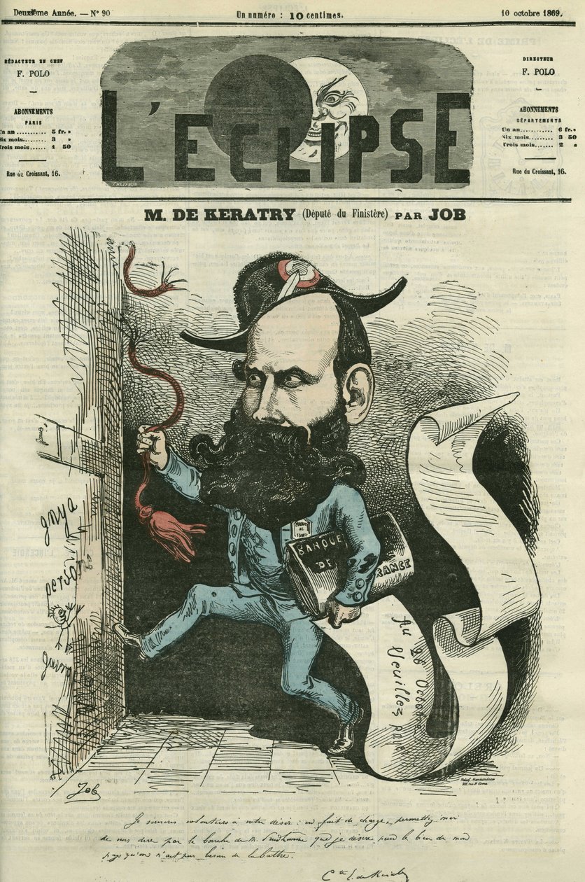 Caricatura di Emile Keratry (1832-1904), politico francese. Copertina in 
