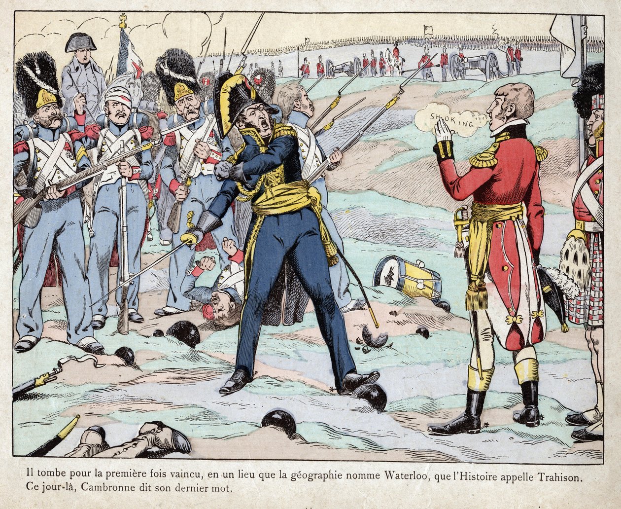 Primo Impero: rappresentazione del generale Pierre Cambronne (1770-1842) che pronuncia "La guardia muore ma non si arrende" alla battaglia di Waterloo da pseudonym for Onfray de Breville Jacques Job