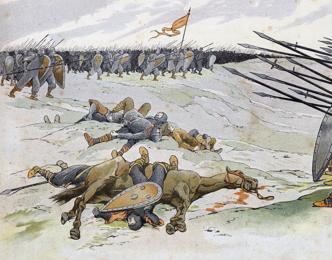 Guerra franco-inglese: soldati morti nella battaglia di Bouvines del 27/07/1214 che oppose l