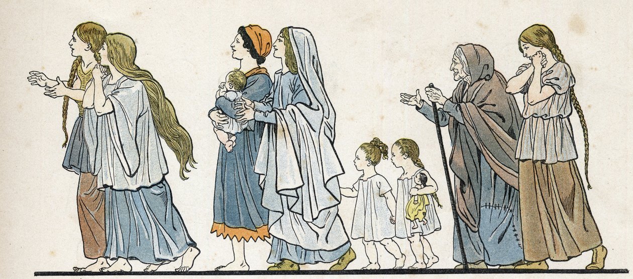 Donne contadine galliche con i loro bambini. in "France, her story told by G. Montorgueil, imagee by Job" 1896. Collezione privata da pseudonym for Onfray de Breville Jacques Job