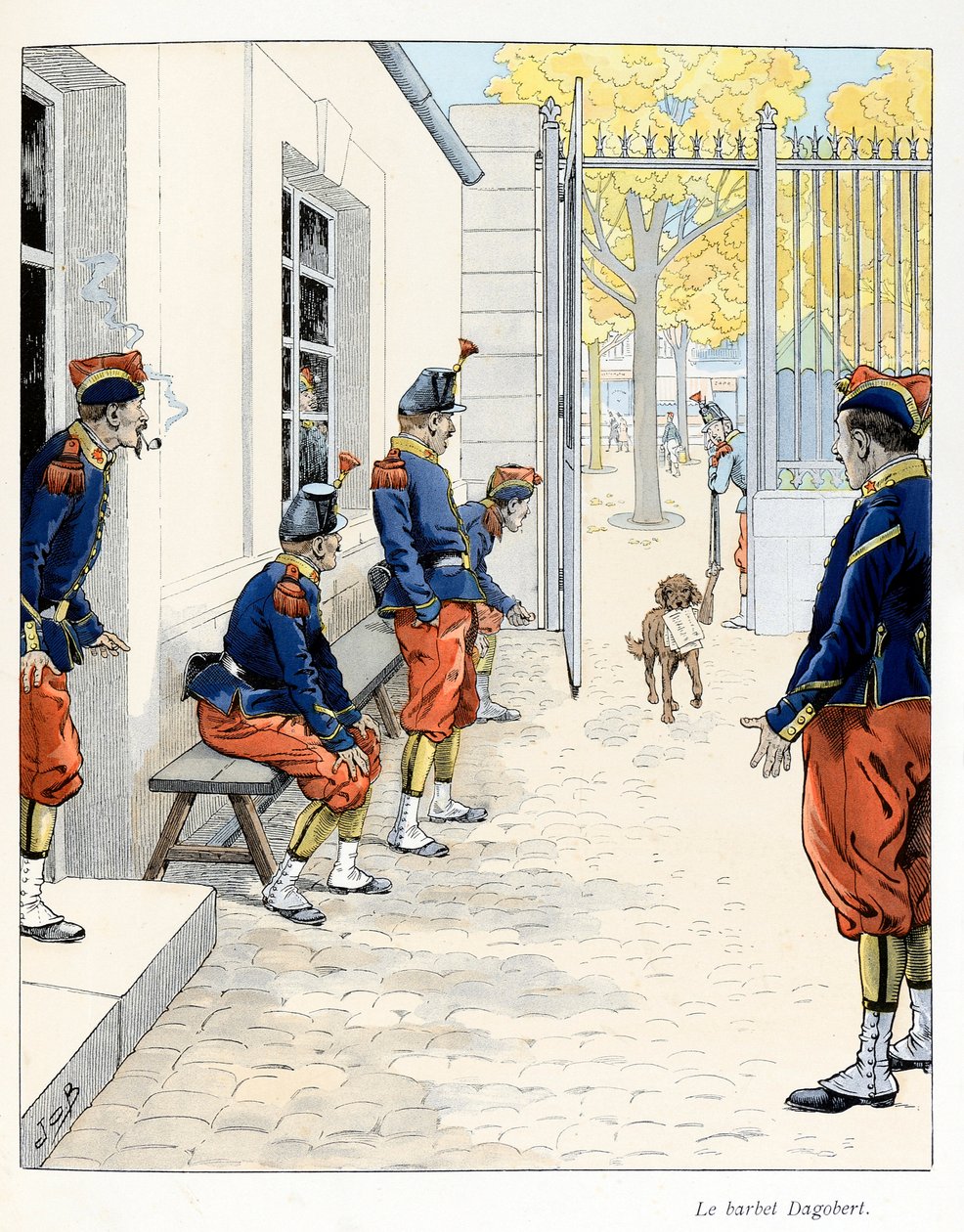 Illustrazione dal libro A la gloire des betes, testo di A Fabre, disegni di Jacques Marie Gaston Onfray de Breville dit JOB: Il Barbet Dagobert da pseudonym for Onfray de Breville Jacques Job
