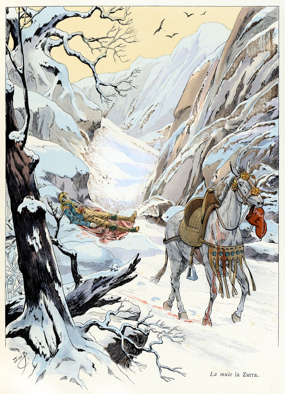 Illustrazione tratta dal libro “A la gloire des betes” testo di A Fabre, disegni di Jacques Marie Gaston Onfray de Breville detto JOB (1858-1931), editore Maison Alfred Mame e figlio: La mula 