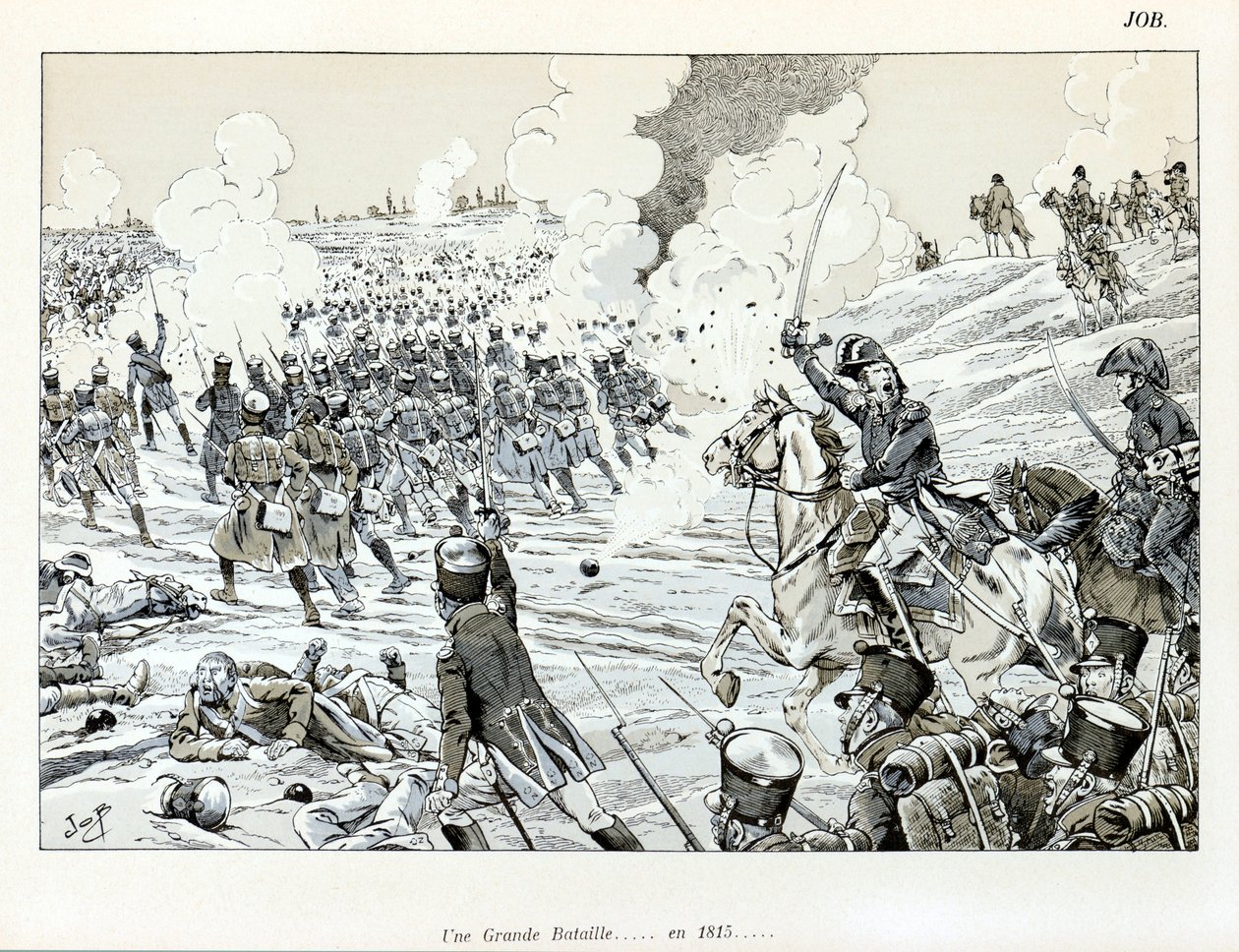 Illustrazione dal libro "La Grande Guerra par les artistes": Una grande battaglia nel 1815 di Job da pseudonym for Onfray de Breville Jacques Job