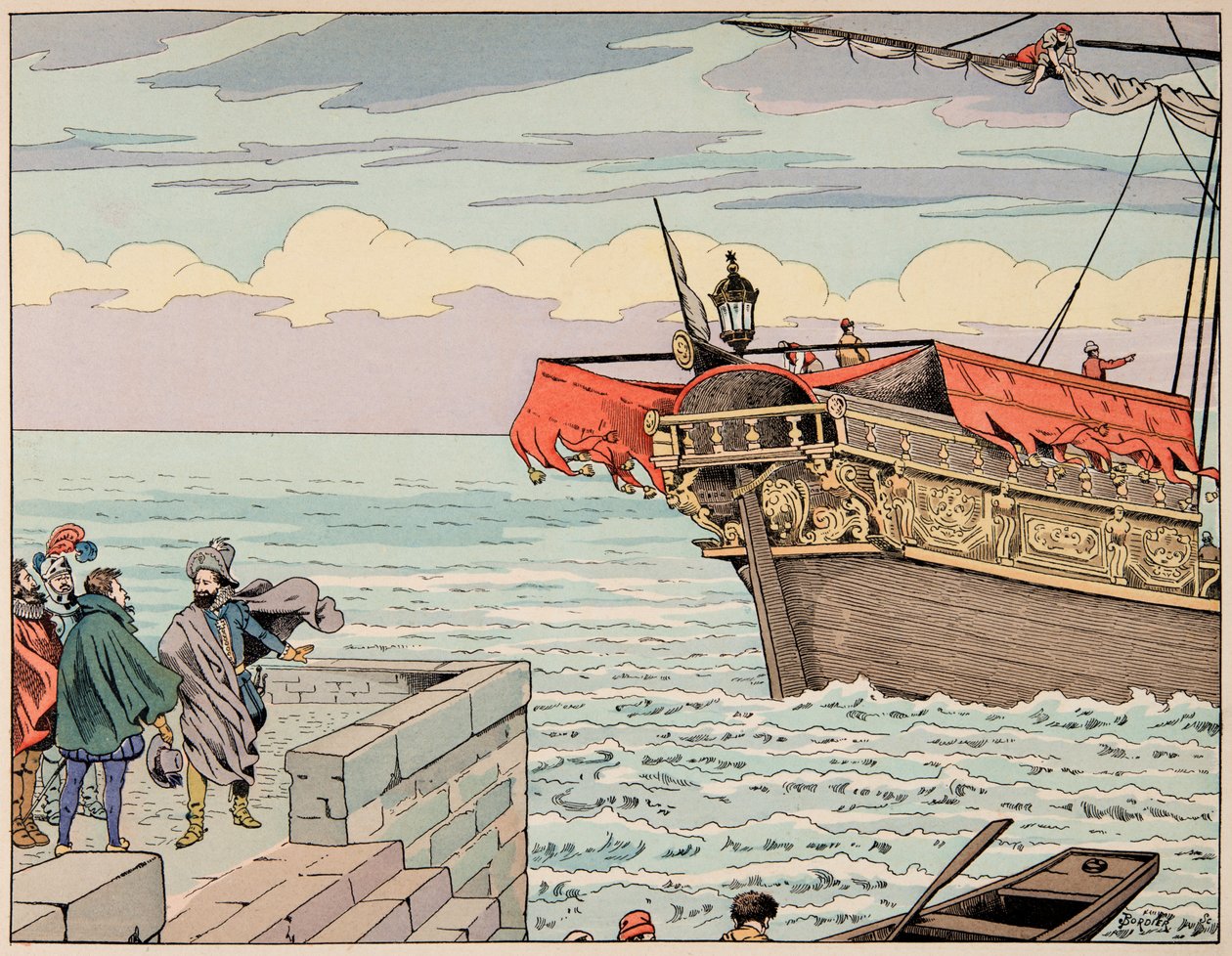 Illustrazione dal libro "Le bon roy Henri", illustrata da Jacques Marie Gaston Onfray de Breville detto JOB (1858-1931): Enrico IV rifiuta il consiglio di fuggire in Inghilterra - Collezione privata da pseudonym for Onfray de Breville Jacques Job