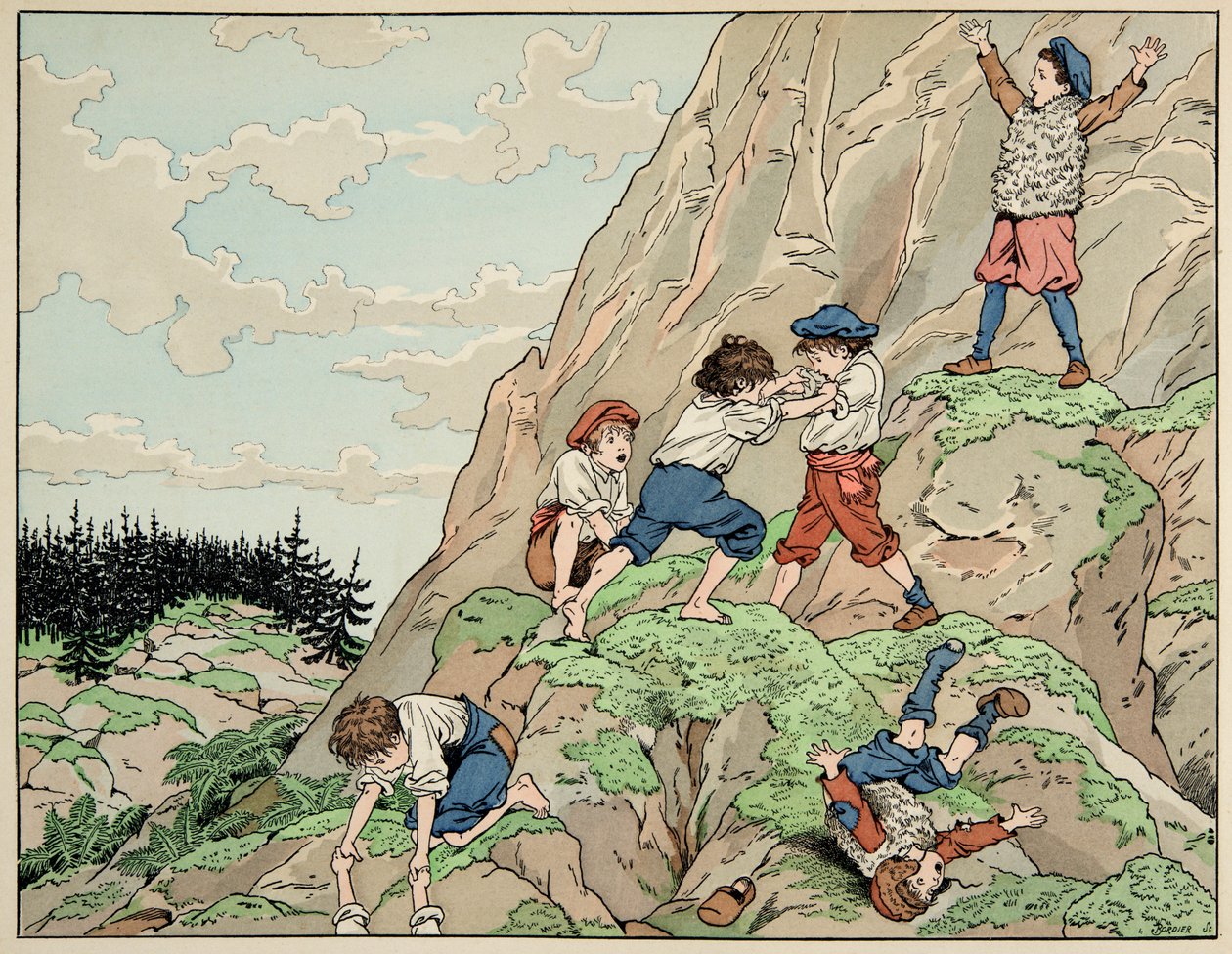 Illustrazione tratta dal libro “Le bon roy Henri”, illustrata da Jacques Marie Gaston Onfray de Breville detto JOB (1858-1931): Infanzia di Enrico IV con i contadini - Collezione privata da pseudonym for Onfray de Breville Jacques Job