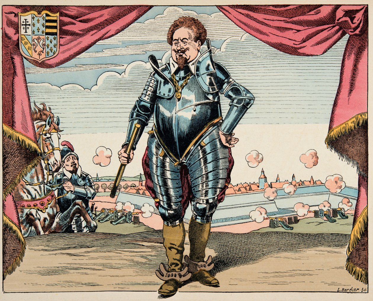 Illustrazione tratta dal libro "Le bon roy Henri", illustrata da Jacques Marie Gaston Onfray de Breville detto JOB (1858-1931): Ritratto di Carlo di Lorena (1554-1611), Duca di Mayenne, leader militare della Lega, nemico di Enrico IV - Collezione privata da pseudonym for Onfray de Breville Jacques Job