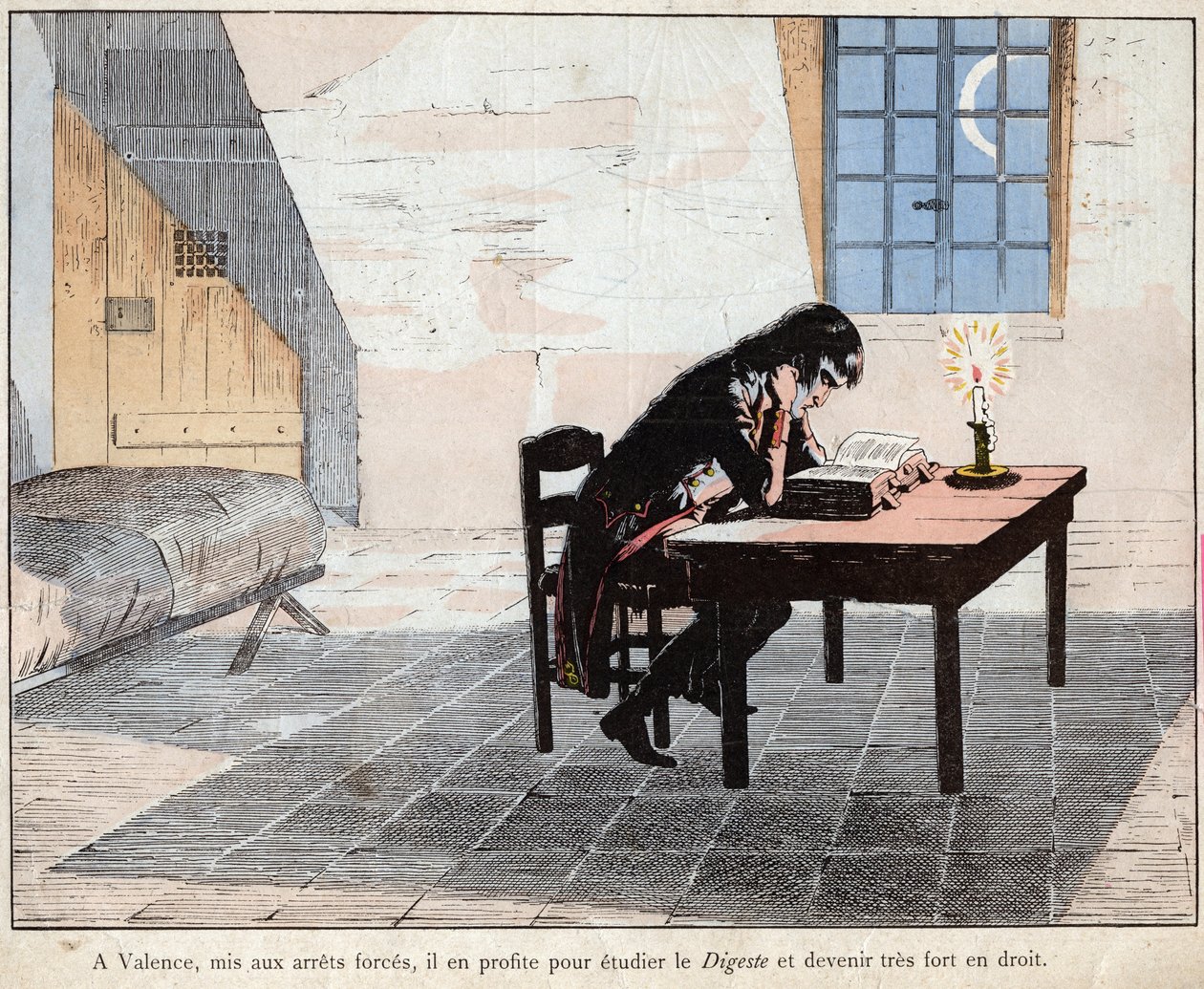 In prigione a Valencia Napoleone ne approfitta per studiare il Digesto e diventare molto forte in diritto - litografia di Job (Jacques Onfroy de Breville) da 