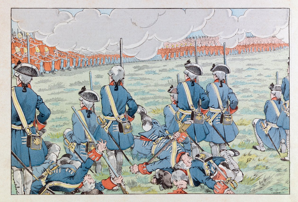 Jacques Marie Gaston Onfray de Breville detto JOB (1858-1931); Illustrazione dal libro "Les épées de France": La battaglia di Fontenoy l