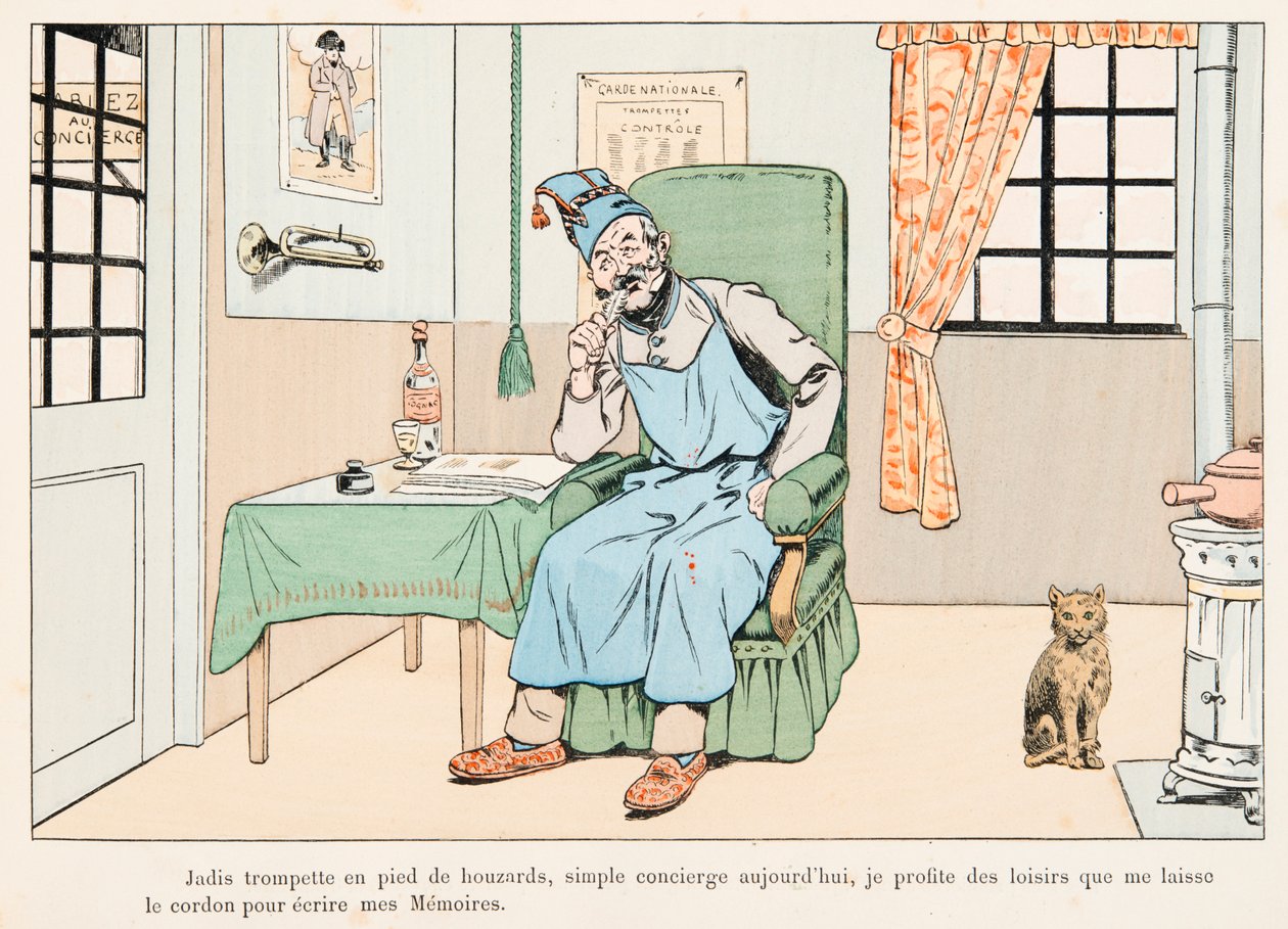 Jacques Marie Gaston Onfroy de Breville detto JOB (1858-1931) - Mezzo Bilancio Scrivendo Memorie, Collezione privata da pseudonym for Onfray de Breville Jacques Job