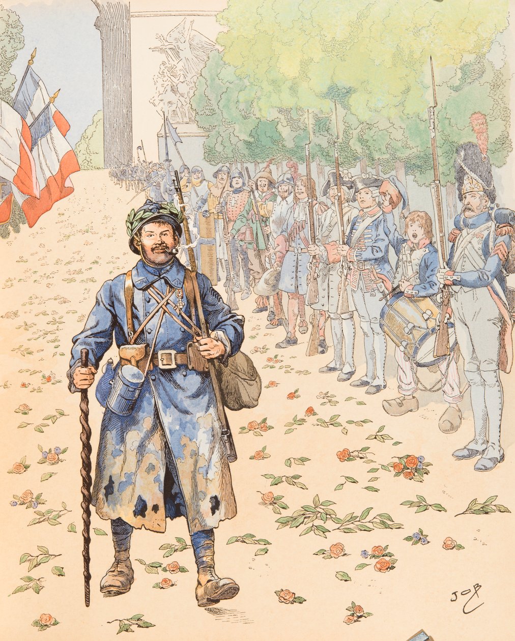 Jacques Marie Gaston Onfroy de Breville dit JOB - Il trionfo del poilu (allegoria del militare francese che rende omaggio al poilu), Collezione Privata da pseudonym for Onfray de Breville Jacques Job