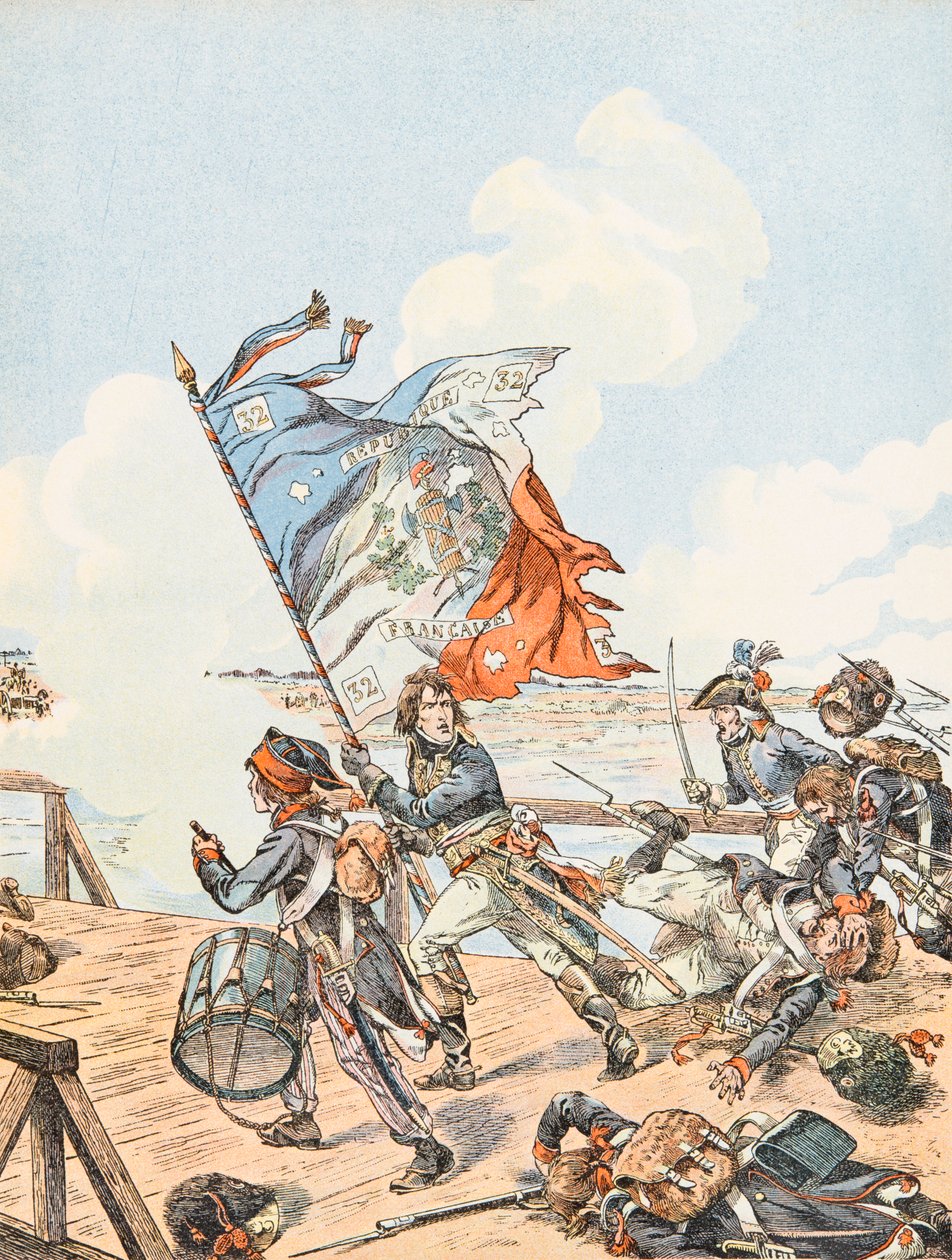 Napoleone Bonaparte al ponte di Arcole nel 1796, Collezione Privata da pseudonym for Onfray de Breville Jacques Job