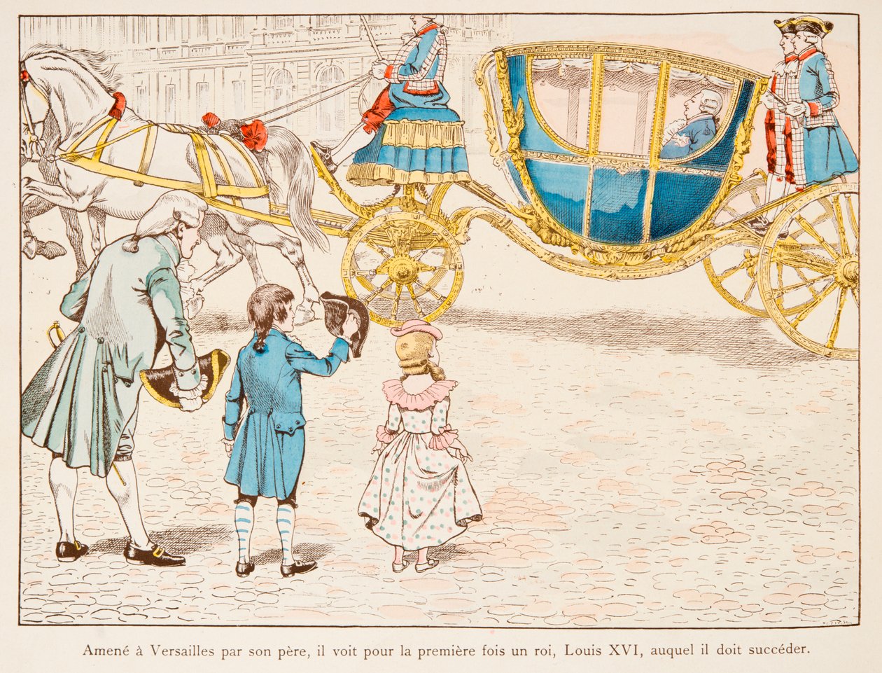 Napoleone Bonaparte portato a Versailles dal padre vede per la prima volta il re Luigi XVI in carrozza nel 1770 da pseudonym for Onfray de Breville Jacques Job