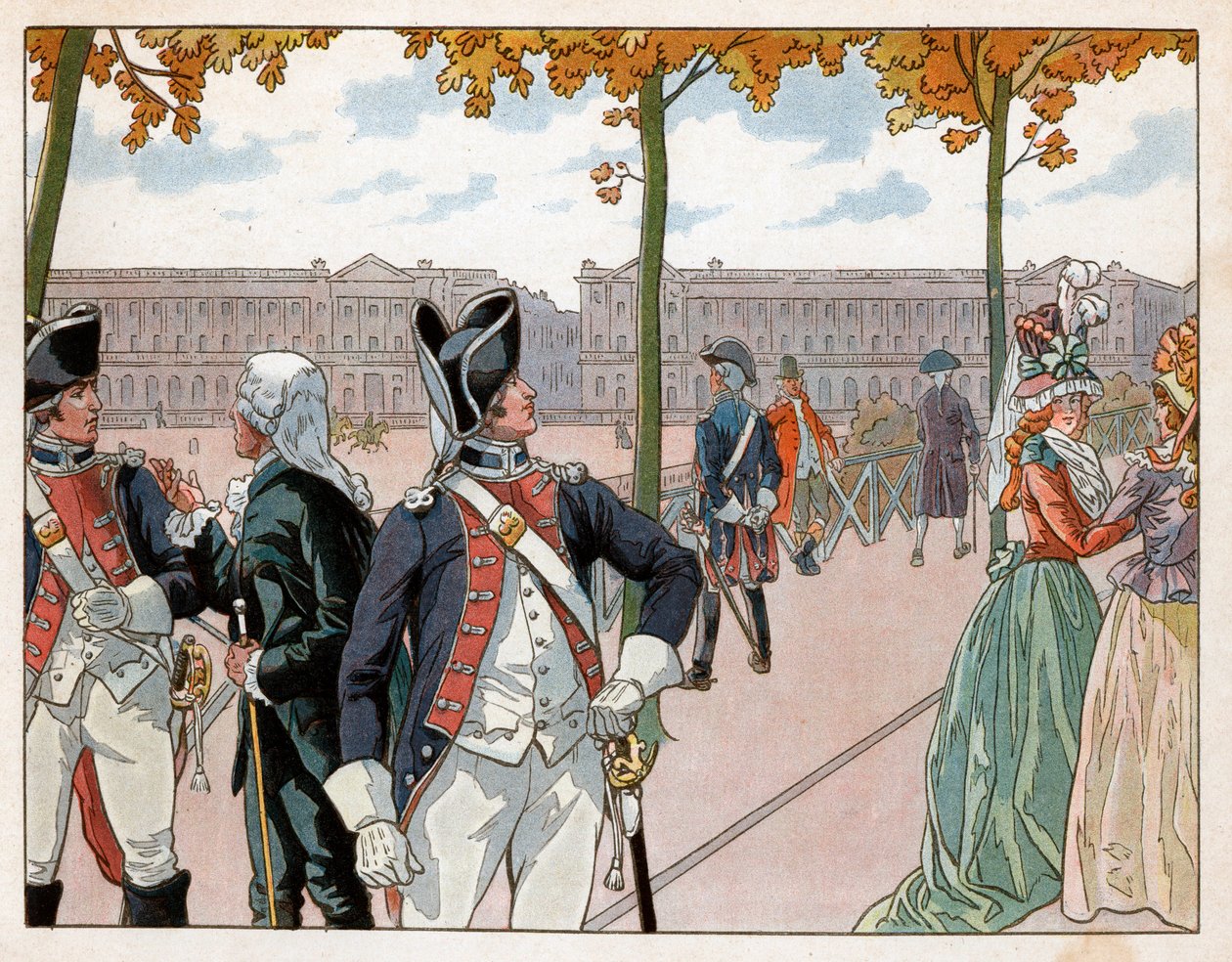 Joachim Murat e Bessieres a Parigi nel 1791 con il costume della guardia costituzionale del re. Incisione di Jacques Marie Gaston Onfray de Breville detto Job da pseudonym for Onfray de Breville Jacques Job