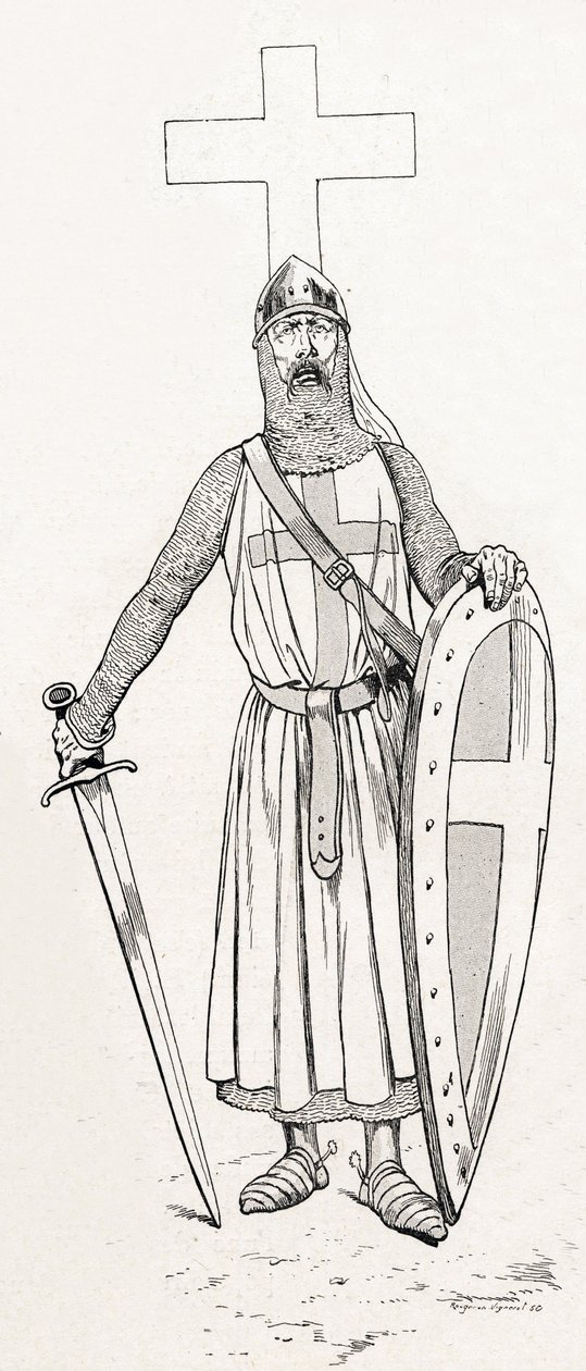Cavaliere di Luigi IX detto San Luigi in costume da crociata. Illustrazione di Job per il libro 