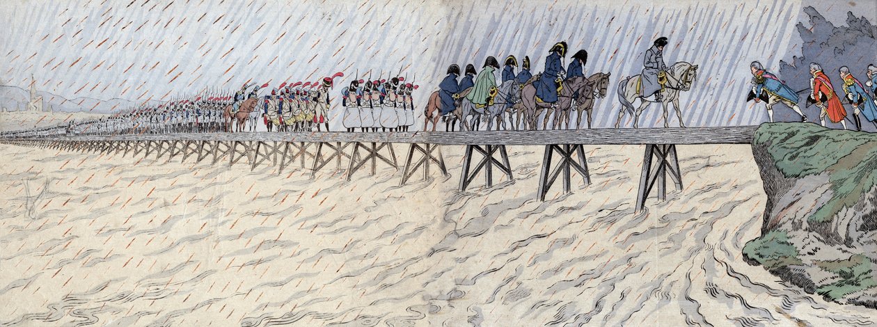 Napoleone I Bonaparte (1769-1821) e il suo esercito attraversano il Reno il 1 ottobre 1805 - Napoleone attraversa il Reno vicino a Kehl da pseudonym for Onfray de Breville Jacques Job
