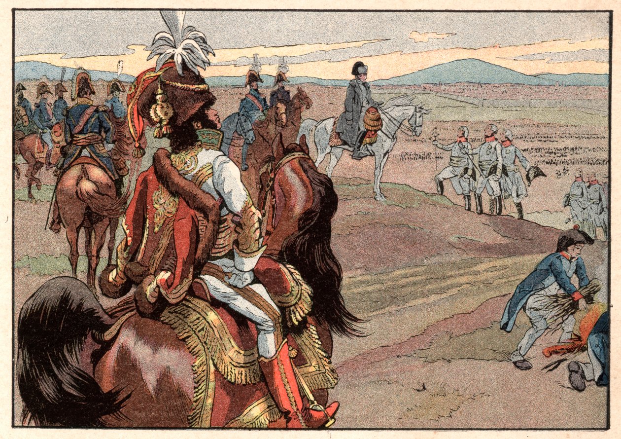 Napoleone I Bonaparte con Joachim Murat durante la resa di Ulm nel 1805. Incisione di Jacques Marie Gaston Onfray de Breville dit Job (1858-1931) da pseudonym for Onfray de Breville Jacques Job