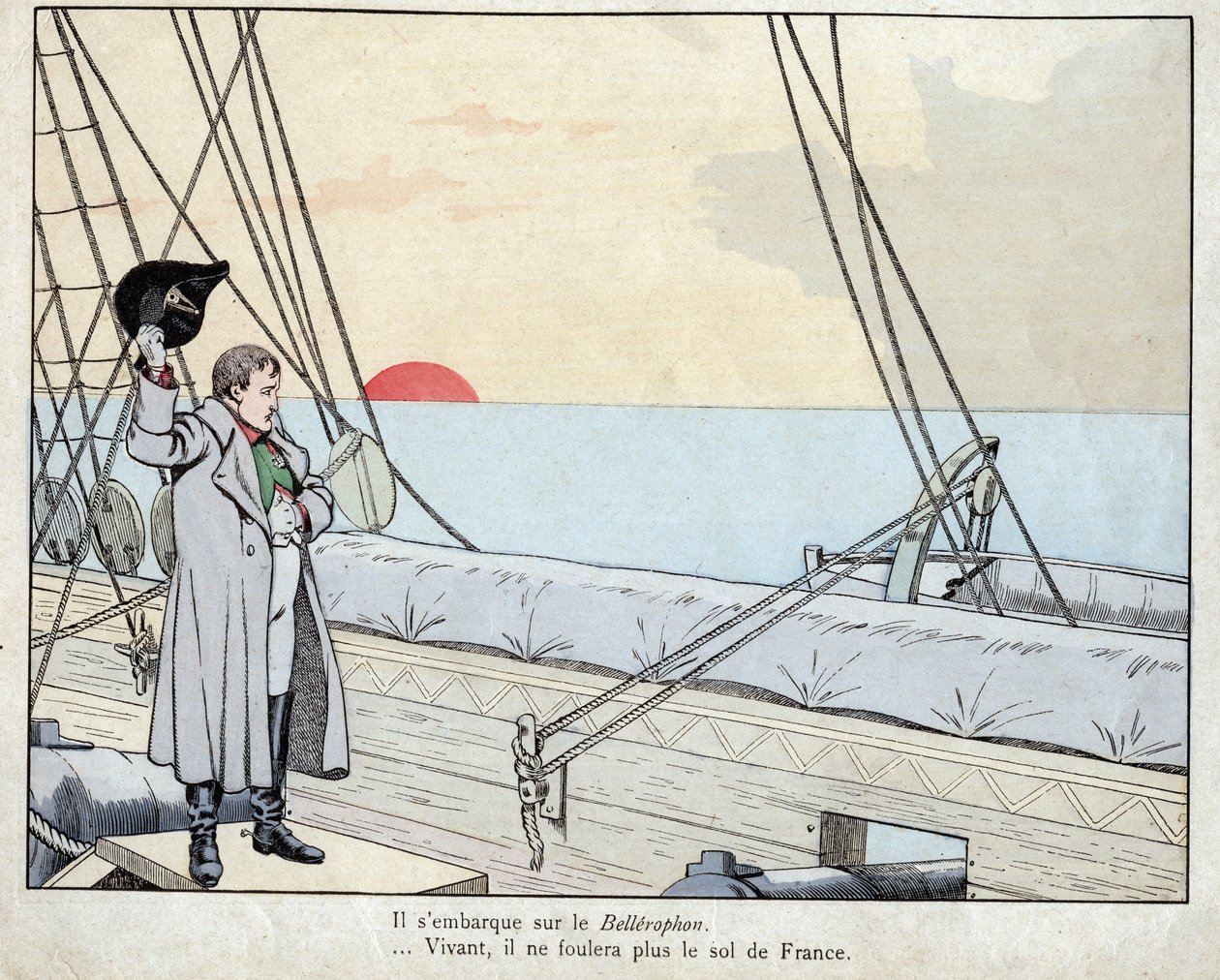 Napoleone a bordo della HMS Bellerophon 1815 - litografia di Job (Jacques Onfroy de Bréville) da "Le Grand Napoléon des Petites Enfants" 1893 da pseudonym for Onfray de Breville Jacques Job