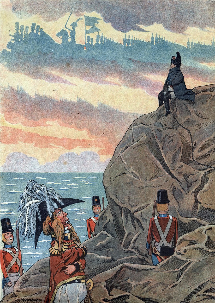 Scena della storia di Francia con giocattoli: Napoleone I Bonaparte (1769-1821) in esilio sull