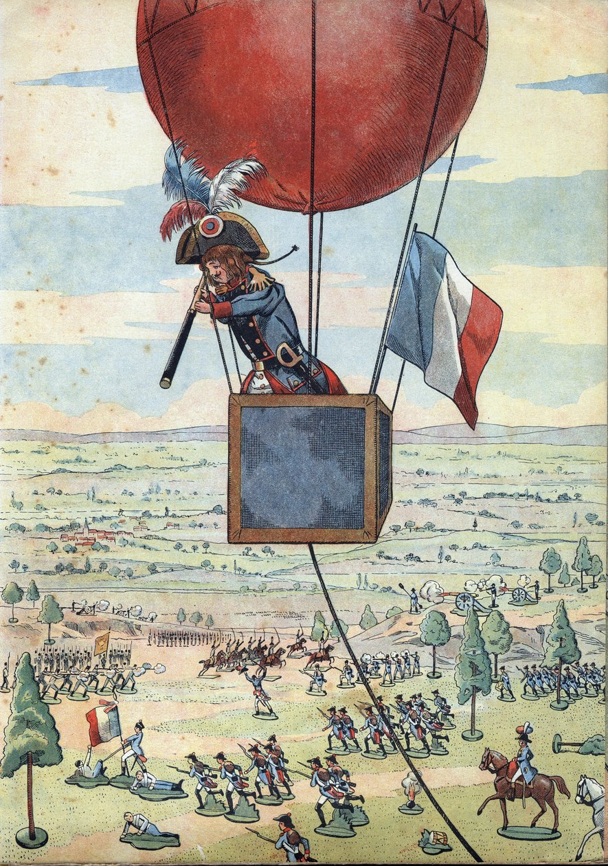 Scena della storia di Francia nei giocattoli: la battaglia di Fleurus del 26 giugno 1794 e il primo uso di un pallone di osservazione da parte del capitano Jean Marie Joseph Coutelle (1748-1835) con un lungo sguardo - In 