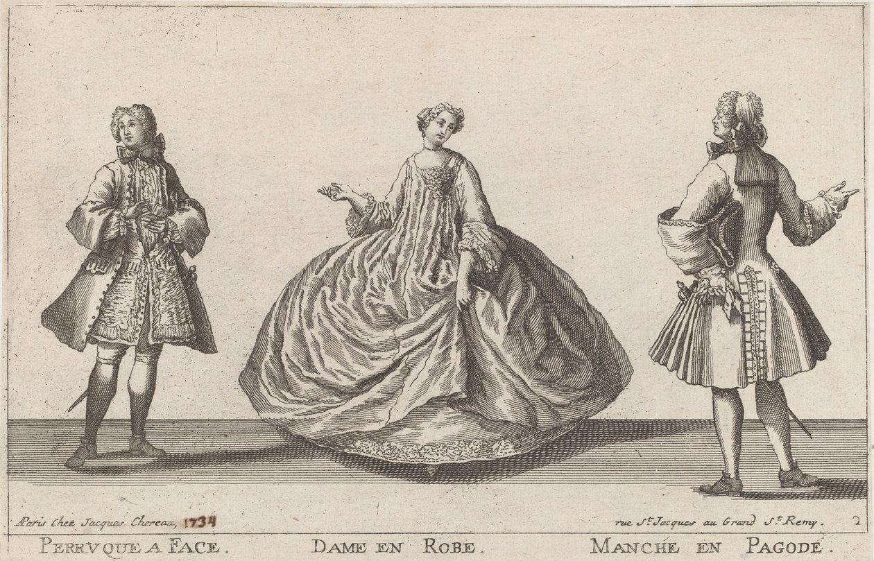 Perruque à Face/Dame en Robe/Manche en Pagode da published by Jacques Chéreau
