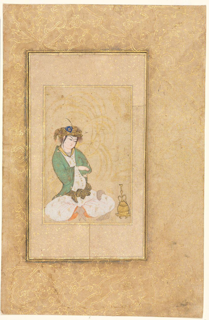 Giovane seduto vicino a un salice; Illustrazione a pagina singola da style of Muhammad Yusuf