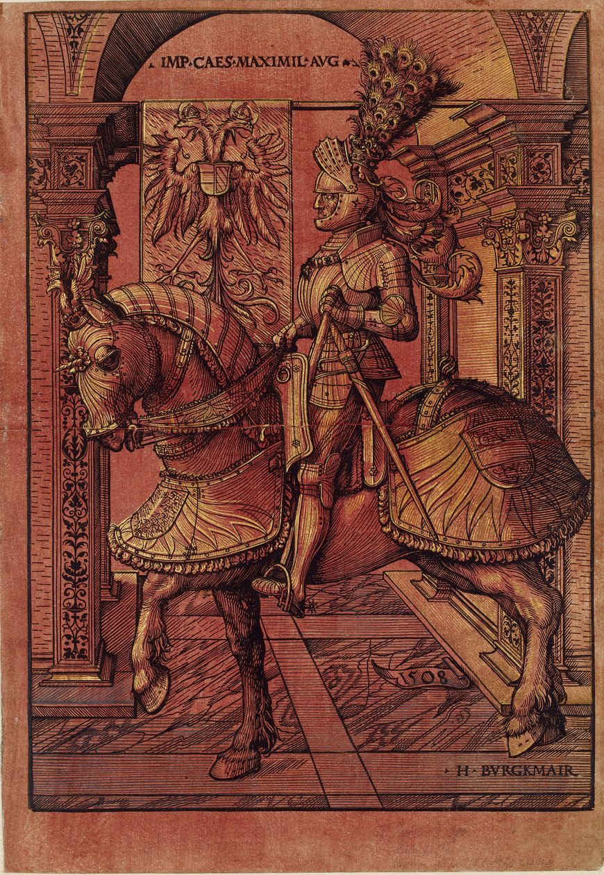 Imperatore Massimiliano I, armato a cavallo, 1508 da the Elder Hans Burgkmair
